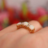 Ellibelle Jewellery Antique Edwardian 18ct Gold Three-Stone Opal & Diamond Ring