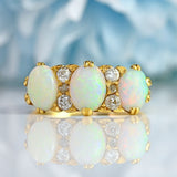 Ellibelle Jewellery Antique Edwardian 18ct Gold Three-Stone Opal & Diamond Ring