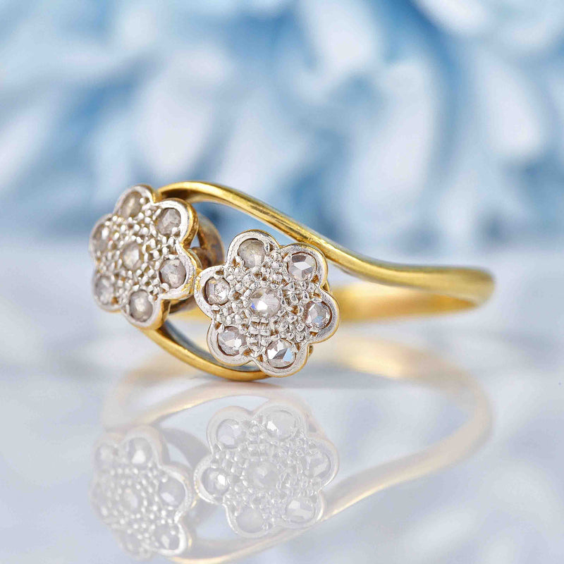 Ellibelle Jewellery Antique Edwardian Diamond 18ct Gold Double Daisy Ring