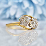 Ellibelle Jewellery Antique Edwardian Diamond 18ct Gold Double Daisy Ring