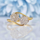 Ellibelle Jewellery Antique Edwardian Diamond 18ct Gold Double Daisy Ring