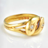 Ellibelle Jewellery Antique Edwardian Diamond 18ct Gold Double Snake Ring