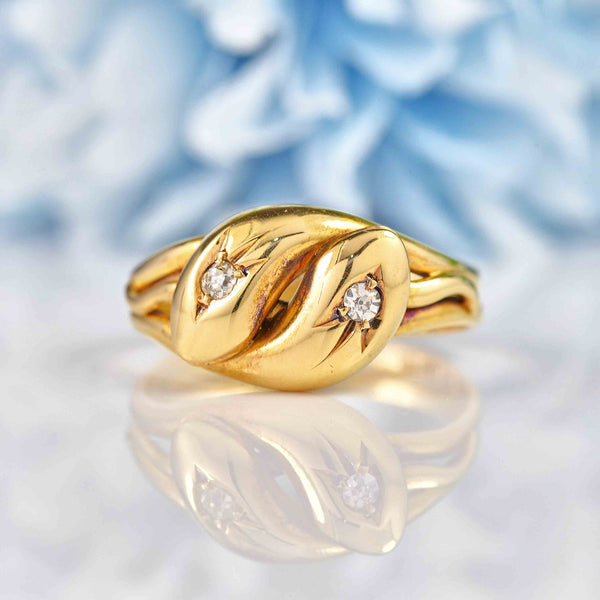 Ellibelle Jewellery Antique Edwardian Diamond 18ct Gold Double Snake Ring