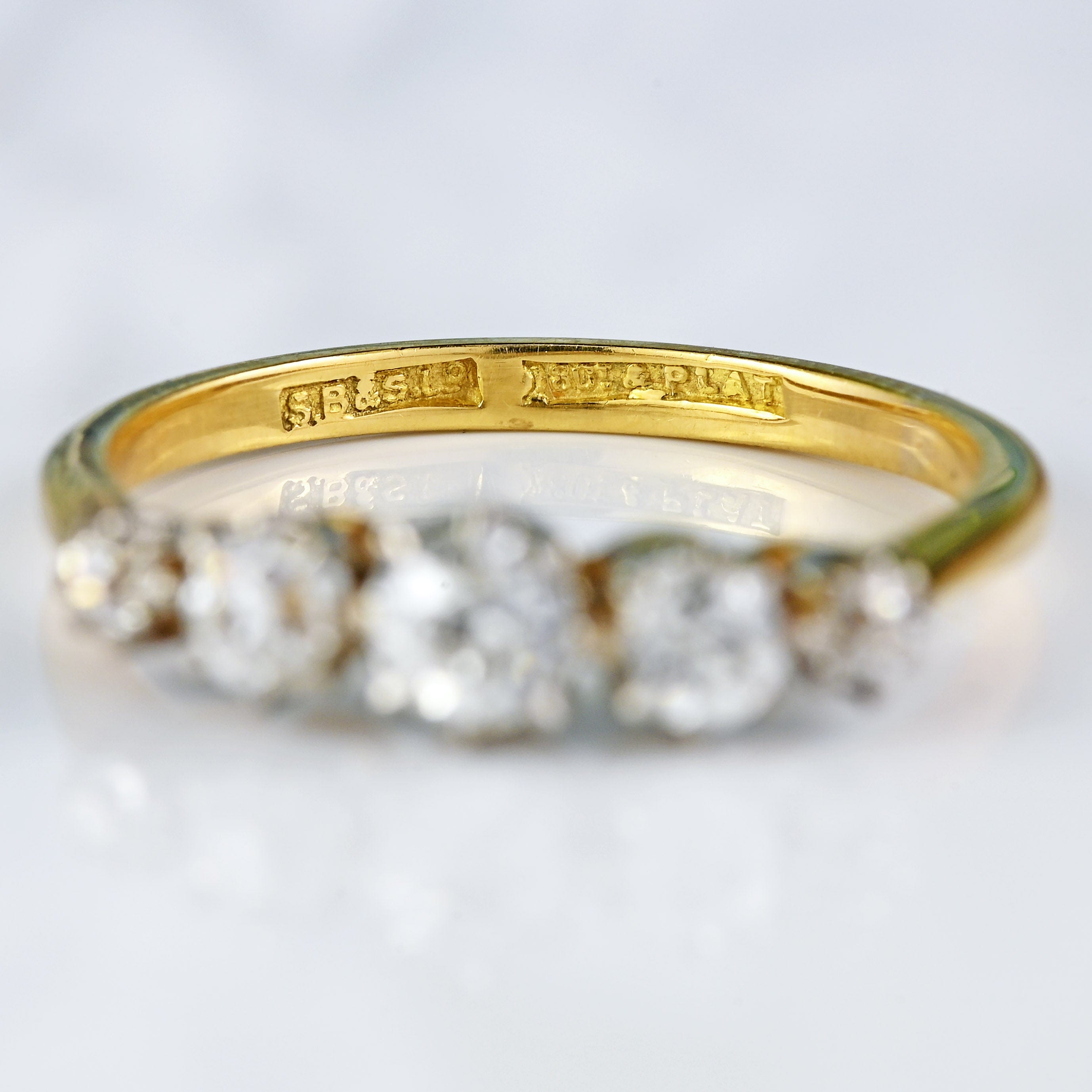 Ellibelle Jewellery Antique Edwardian Diamond 18ct Gold & Platinum Five-Stone Ring (0.95cts)