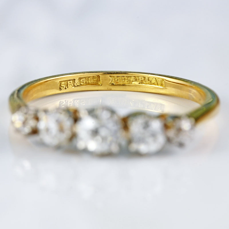 Ellibelle Jewellery Antique Edwardian Diamond 18ct Gold & Platinum Five-Stone Ring (0.95cts)