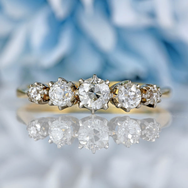 Ellibelle Jewellery Antique Edwardian Diamond 18ct Gold & Platinum Five-Stone Ring (0.95cts)