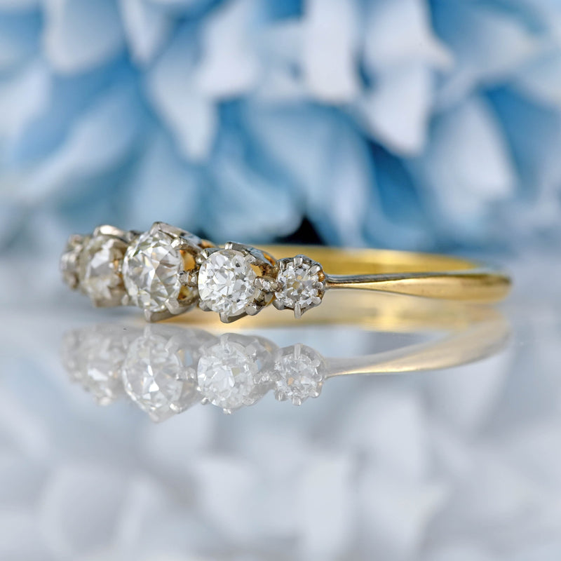 Ellibelle Jewellery Antique Edwardian Diamond 18ct Gold & Platinum Five-Stone Ring (0.95cts)