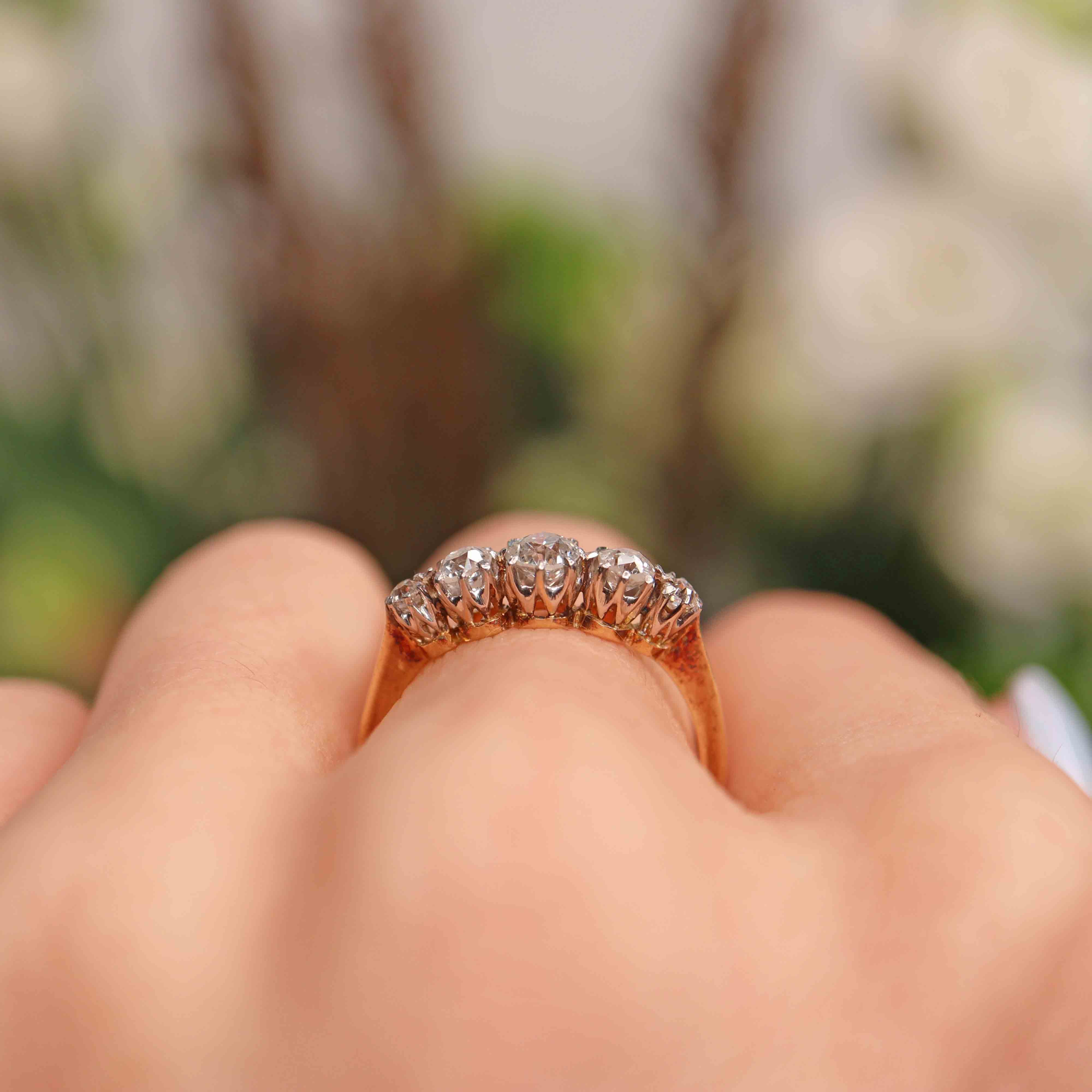 Ellibelle Jewellery Antique Edwardian Diamond 18ct Gold & Platinum Five-Stone Ring (0.95cts)