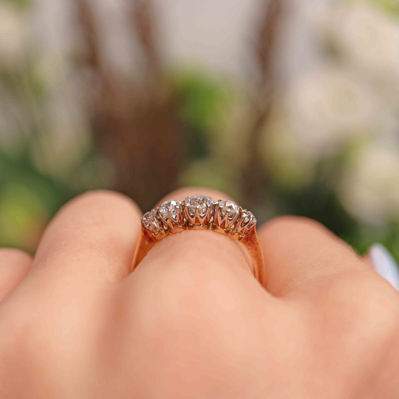 Ellibelle Jewellery Antique Edwardian Diamond 18ct Gold & Platinum Five-Stone Ring (0.95cts)
