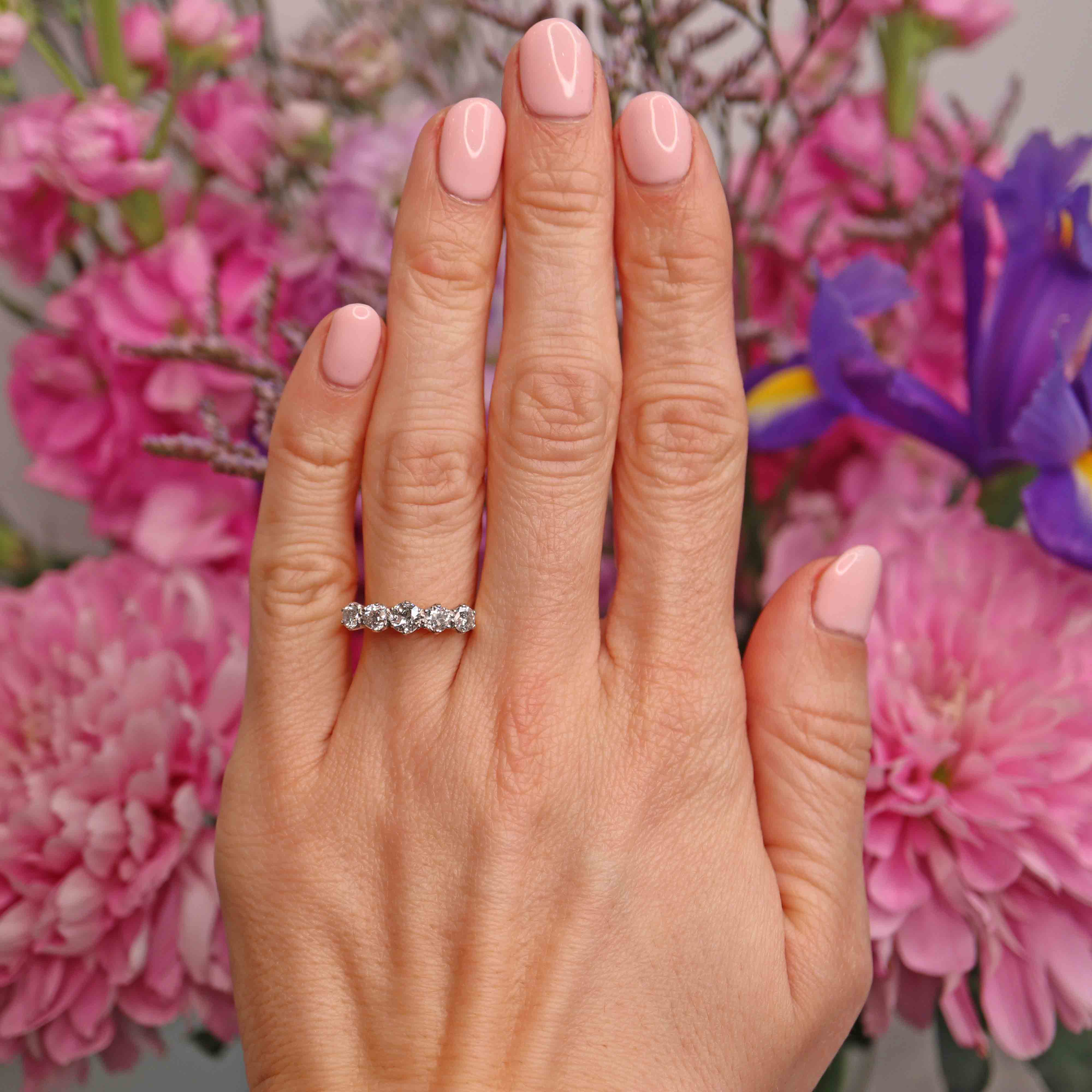 Ellibelle Jewellery Antique Edwardian Diamond 18ct Gold & Platinum Five-Stone Ring