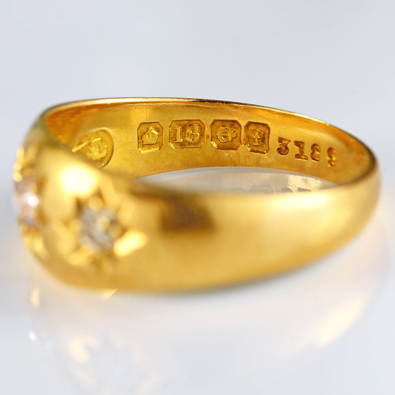 Ellibelle Jewellery Antique Edwardian Diamond 18ct Gold Starburst Three-Stone Gypsy Ring