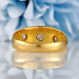 Ellibelle Jewellery Antique Edwardian Diamond 18ct Gold Starburst Three-Stone Gypsy Ring
