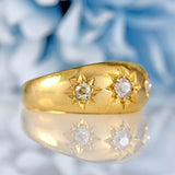 Ellibelle Jewellery Antique Edwardian Diamond 18ct Gold Starburst Three-Stone Gypsy Ring