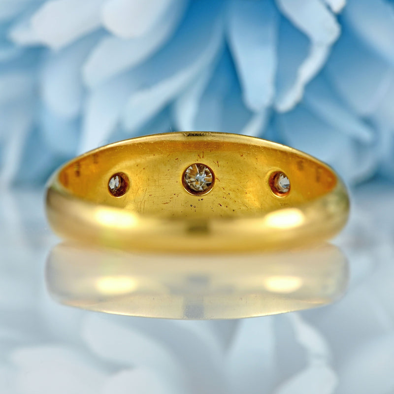 Ellibelle Jewellery Antique Edwardian Diamond 18ct Gold Starburst Three-Stone Gypsy Ring