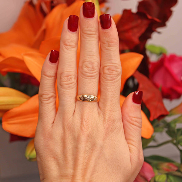 Ellibelle Jewellery Antique Edwardian Diamond 18ct Gold Starburst Three-Stone Gypsy Ring
