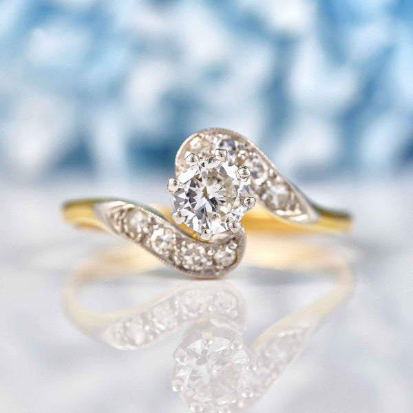 Ellibelle Jewellery Antique Edwardian Diamond Gold & Platinum Crossover Engagement Ring (0.57ct)