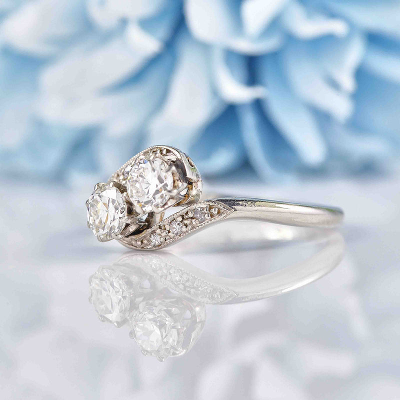 Ellibelle Jewellery Antique Edwardian Diamond & Platinum 'Toi et Moi' Engagement Ring