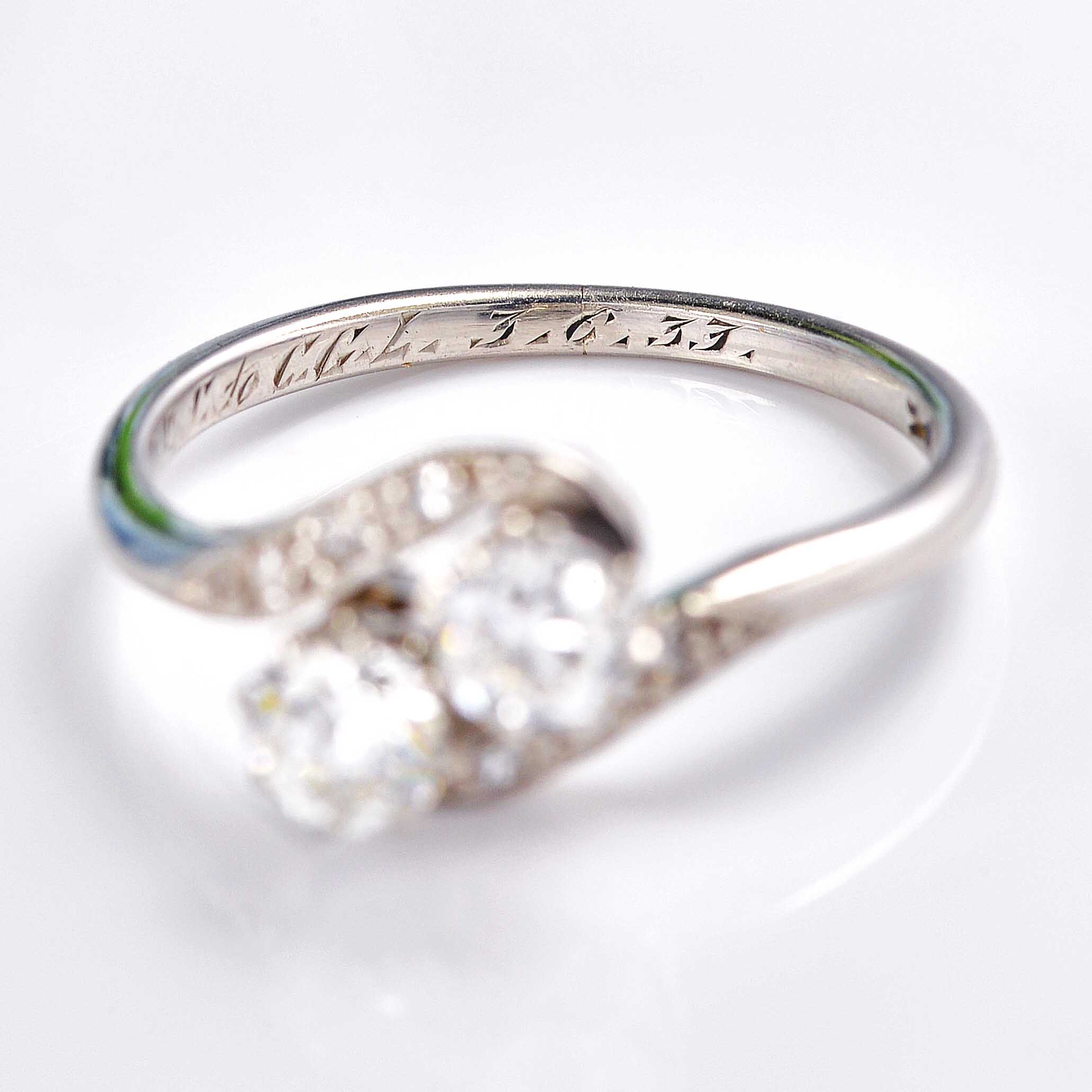 Ellibelle Jewellery Antique Edwardian Diamond & Platinum 'Toi et Moi' Engagement Ring
