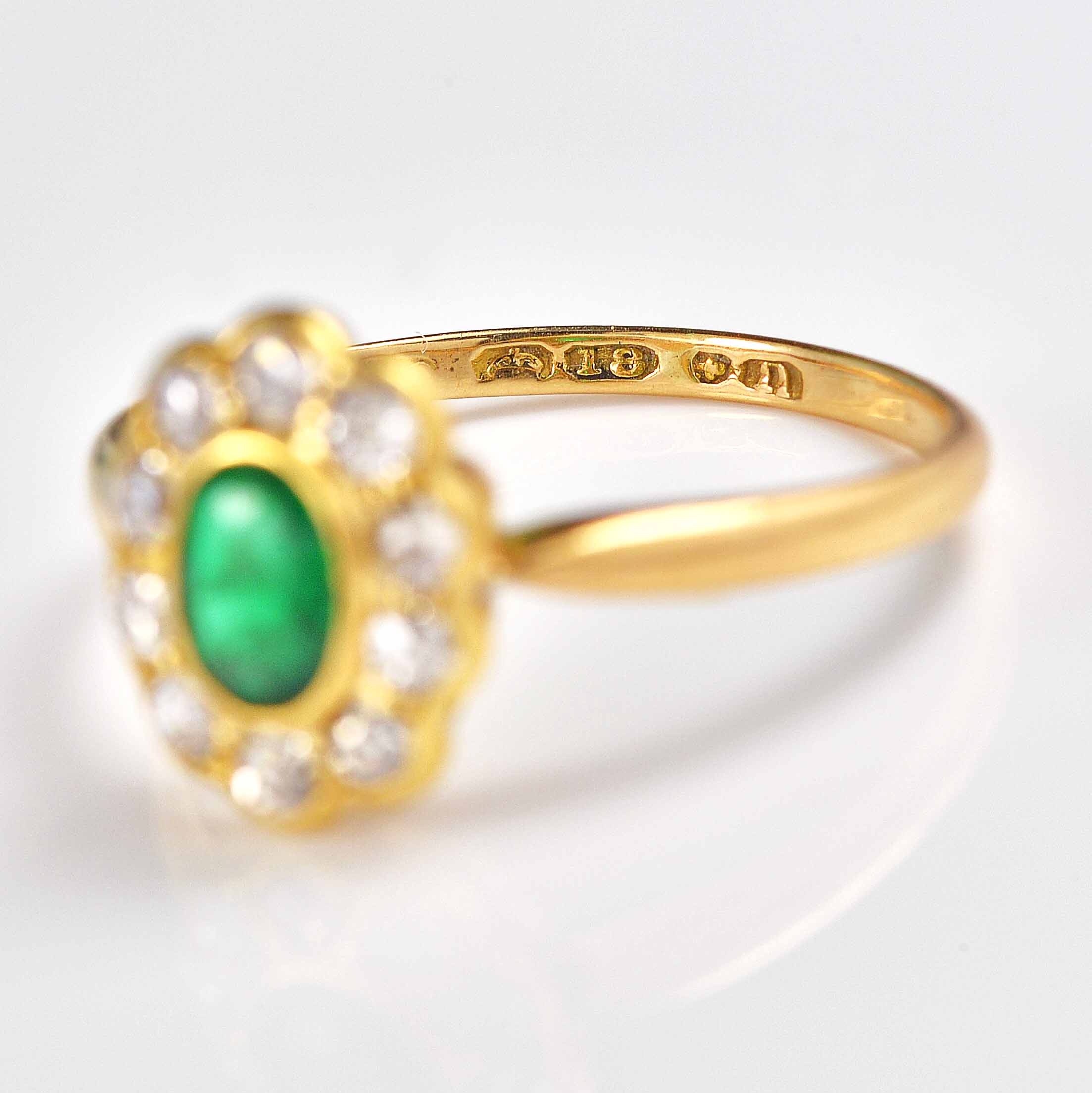 Ellibelle Jewellery Antique Edwardian Emerald & Diamond 18ct Gold Cluster Ring