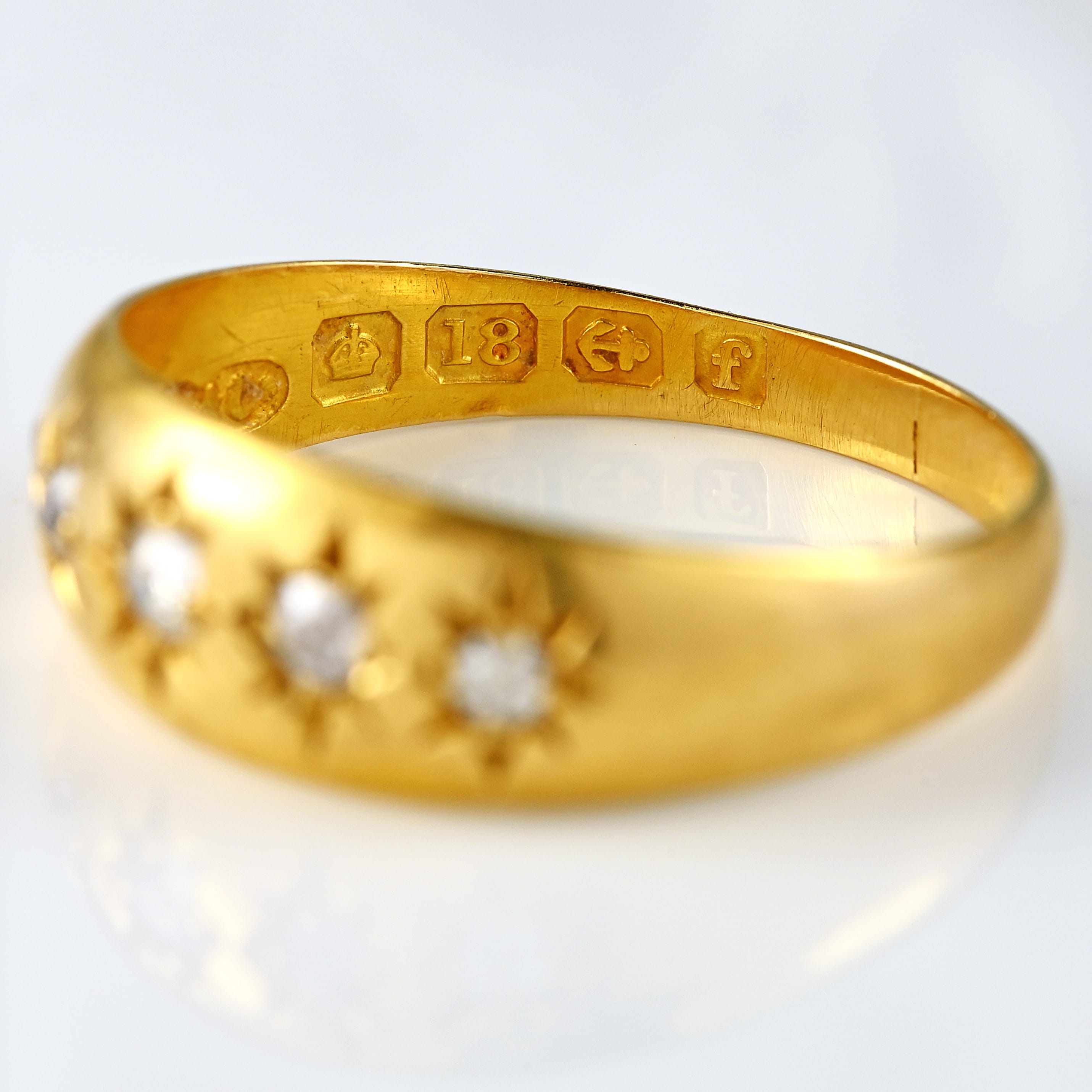 Ellibelle Jewellery Antique Edwardian Five-Stone Diamond 18ct Gold Starburst Gypsy Ring