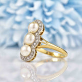 Ellibelle Jewellery Antique Edwardian Natural Pearl & Diamond 18ct Gold Ring