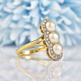 Ellibelle Jewellery Antique Edwardian Natural Pearl & Diamond 18ct Gold Ring