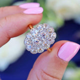Ellibelle Jewellery Antique Edwardian Old-Cut Diamond 18ct Gold & Platinum Cluster Ring