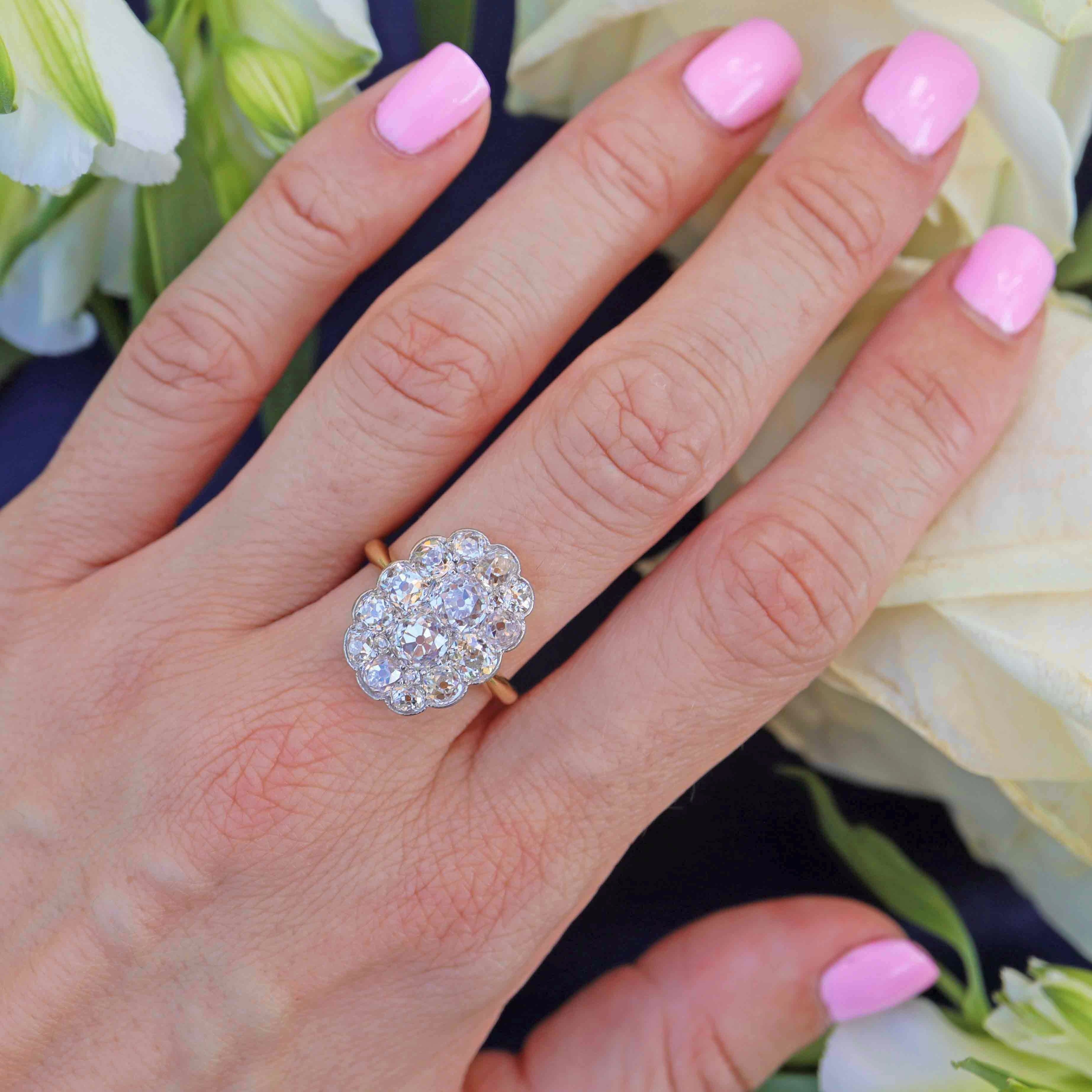 Ellibelle Jewellery Antique Edwardian Old-Cut Diamond 18ct Gold & Platinum Cluster Ring