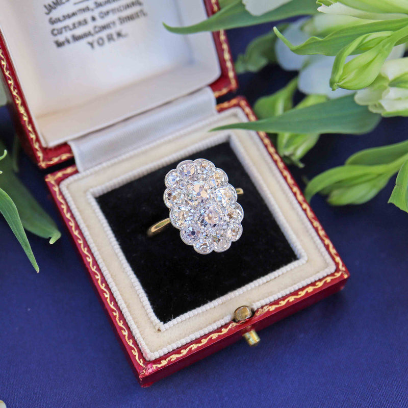 Ellibelle Jewellery Antique Edwardian Old-Cut Diamond 18ct Gold & Platinum Cluster Ring