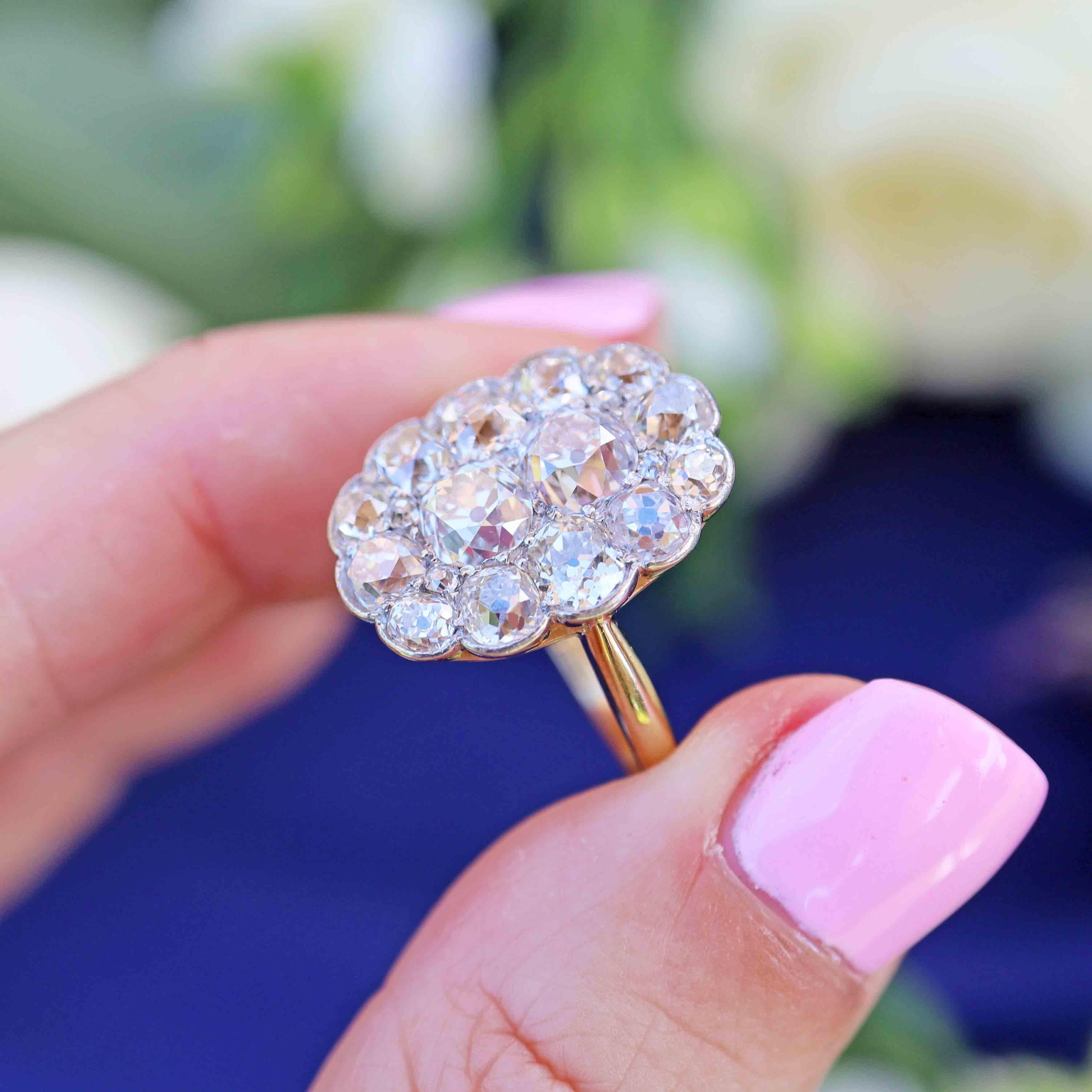 Ellibelle Jewellery Antique Edwardian Old-Cut Diamond 18ct Gold & Platinum Cluster Ring