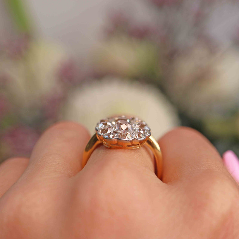 Ellibelle Jewellery Antique Edwardian Old-Cut Diamond 18ct Gold & Platinum Cluster Ring