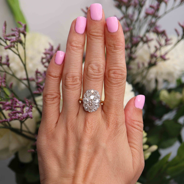 Ellibelle Jewellery Antique Edwardian Old-Cut Diamond 18ct Gold & Platinum Cluster Ring