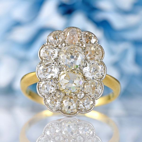 Ellibelle Jewellery Antique Edwardian Old-Cut Diamond 18ct Gold & Platinum Cluster Ring