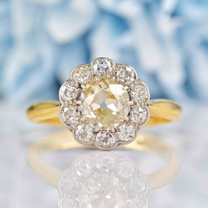 Ellibelle Jewellery Antique Edwardian Old-Cut Diamond Daisy Cluster Engagement Ring