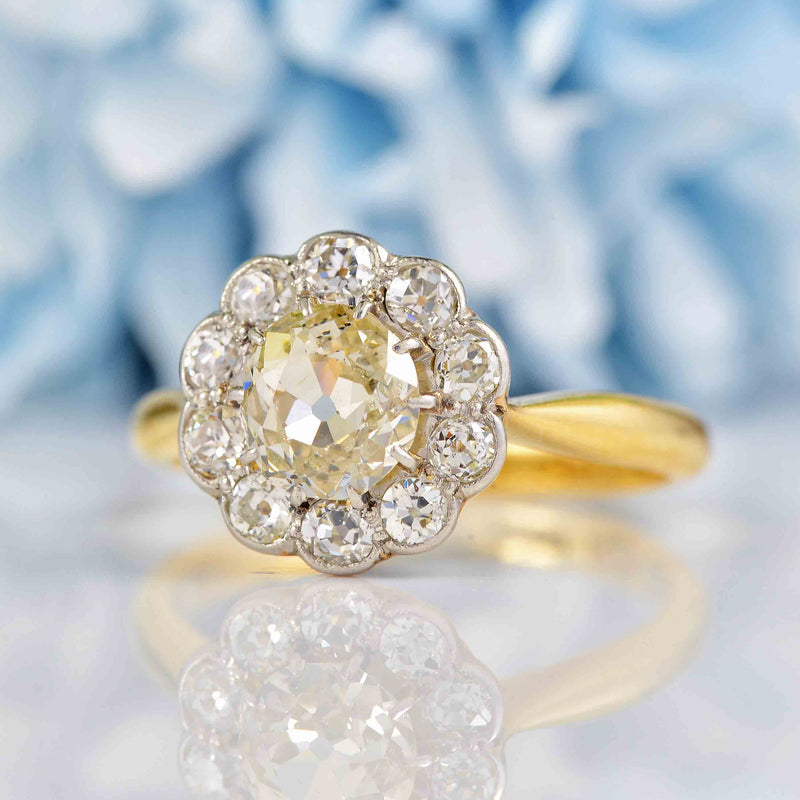 Ellibelle Jewellery Antique Edwardian Old-Cut Diamond Daisy Cluster Engagement Ring