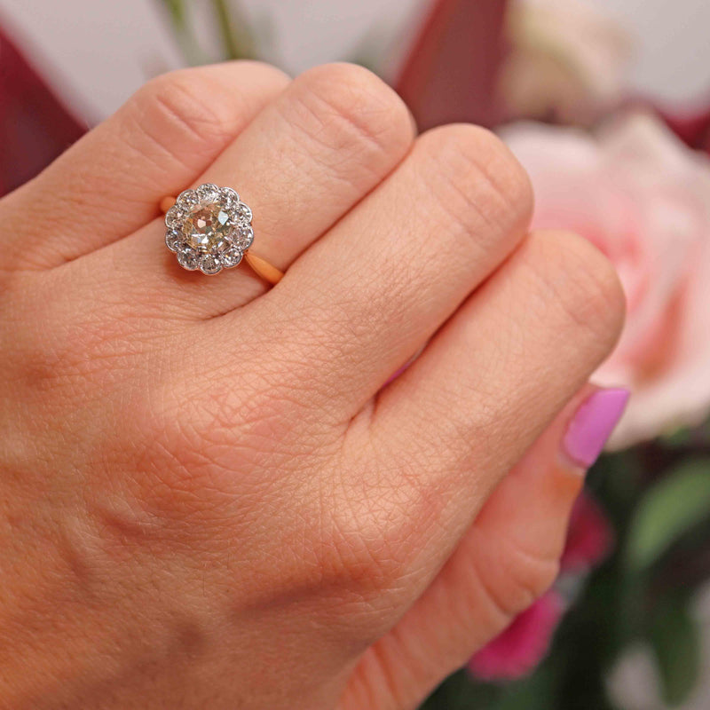 Ellibelle Jewellery Antique Edwardian Old-Cut Diamond Daisy Cluster Engagement Ring