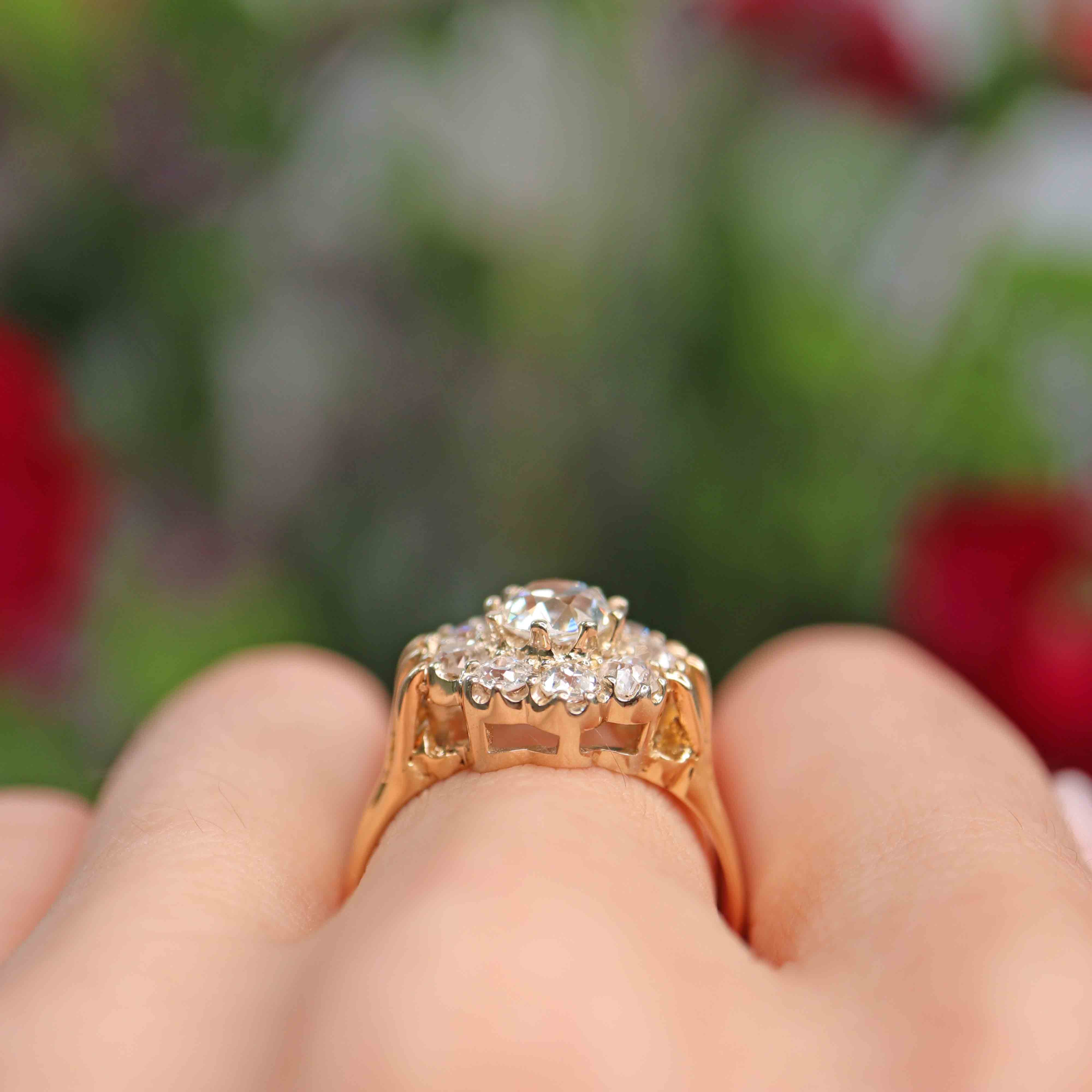 Ellibelle Jewellery Antique Edwardian Old-Mine-Cut Diamond 18ct Gold Cluster Ring (2.25cts)