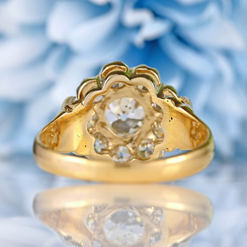 Ellibelle Jewellery Antique Edwardian Old-Mine-Cut Diamond 18ct Gold Cluster Ring (2.25cts)