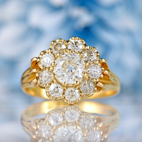 Ellibelle Jewellery Antique Edwardian Old-Mine-Cut Diamond 18ct Gold Cluster Ring (2.25cts)