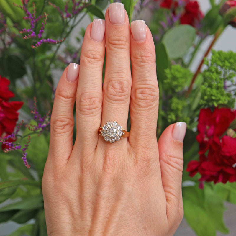 Ellibelle Jewellery Antique Edwardian Old-Mine-Cut Diamond 18ct Gold Cluster Ring (2.25cts)