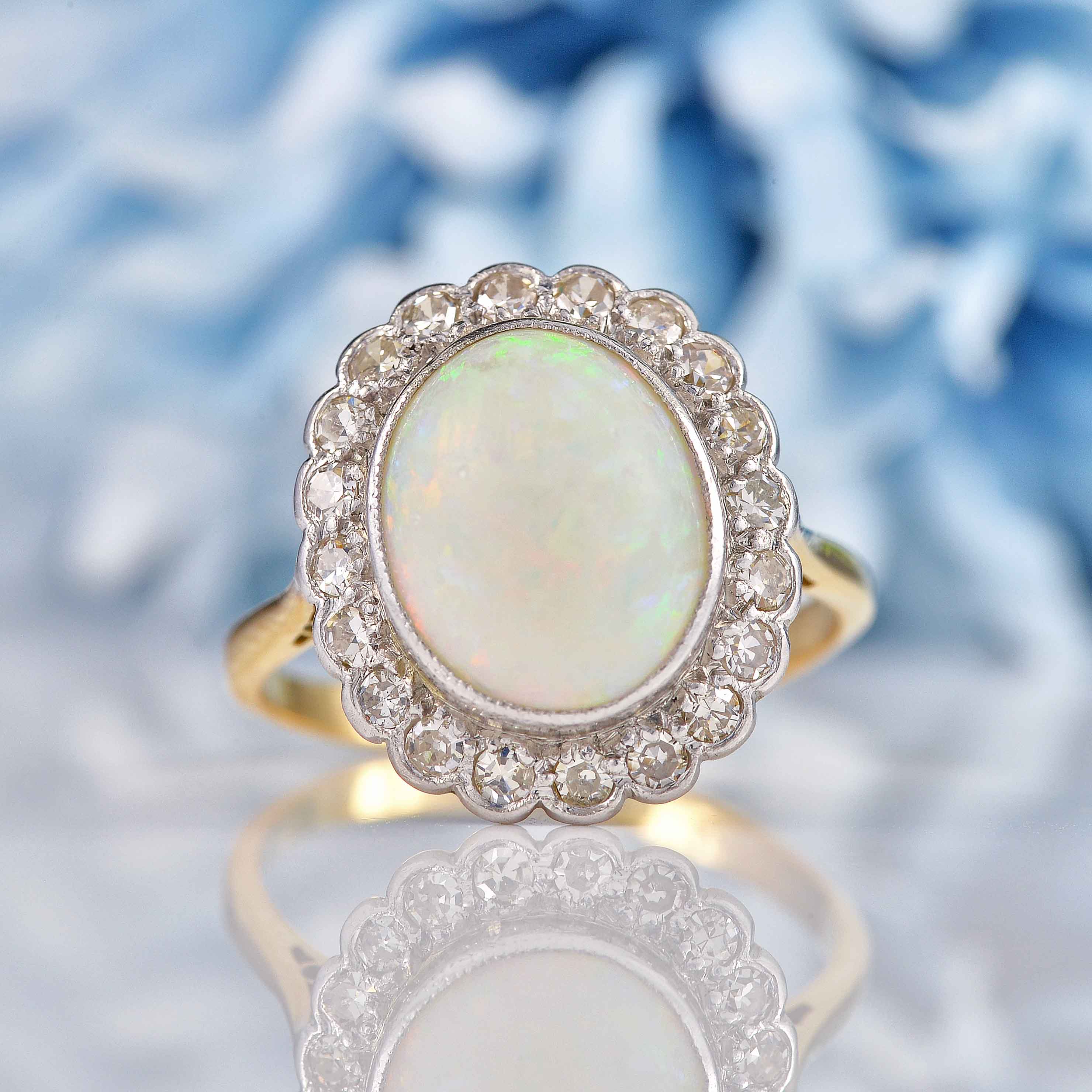 Ellibelle Jewellery Antique Edwardian Opal & Diamond 18ct Gold Cluster Ring