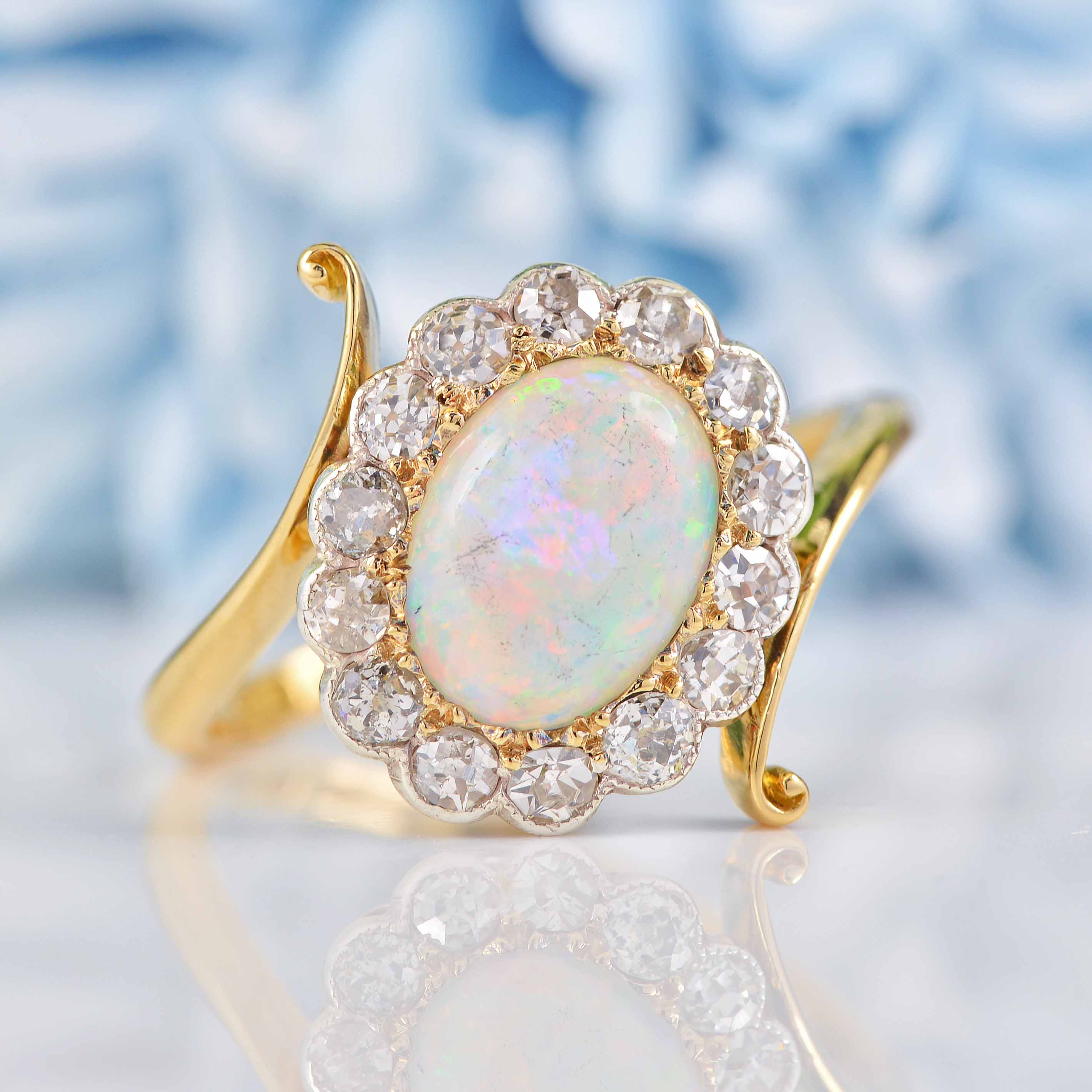 Ellibelle Jewellery Antique Edwardian Opal & Diamond 18ct Gold Engagement Ring