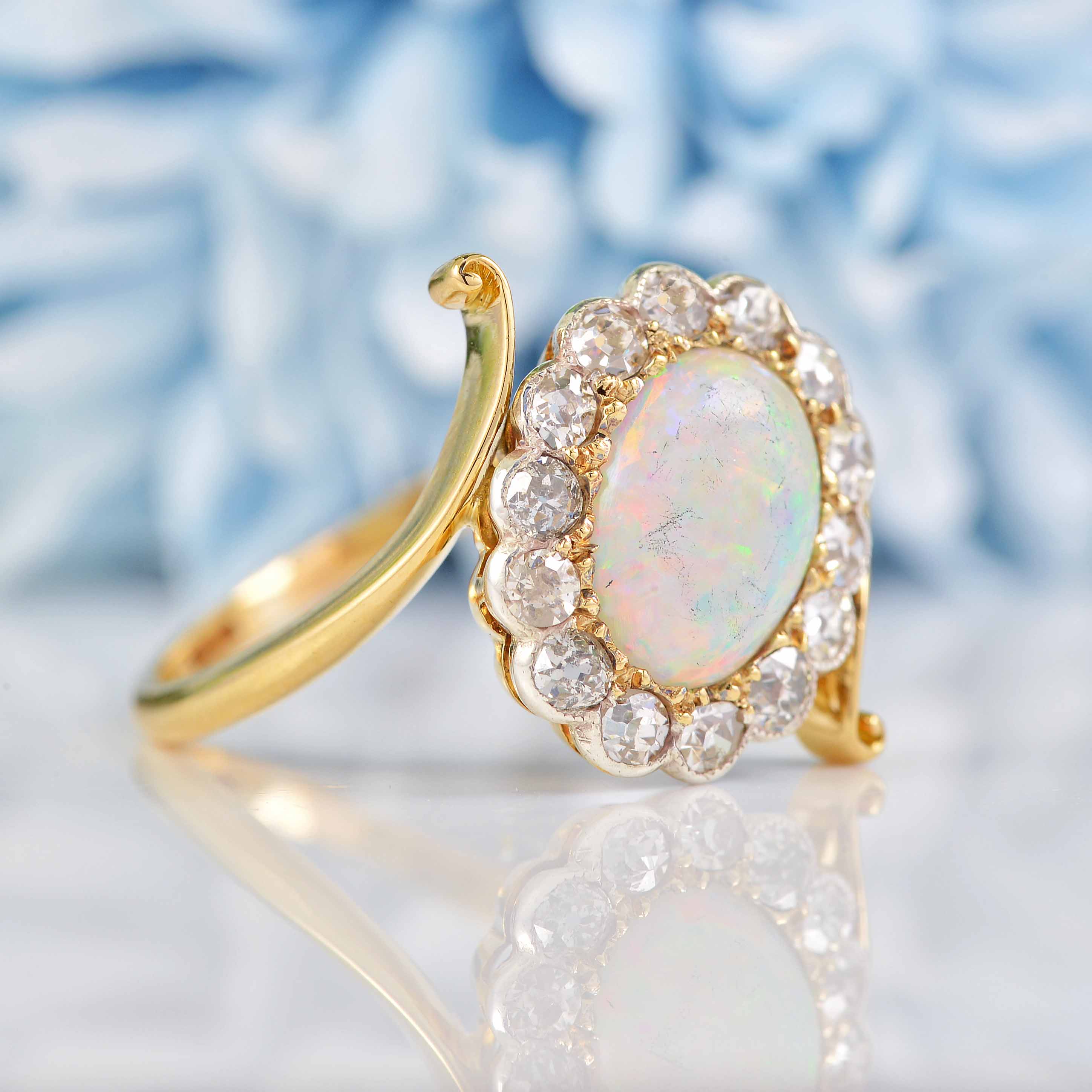 Ellibelle Jewellery Antique Edwardian Opal & Diamond 18ct Gold Engagement Ring