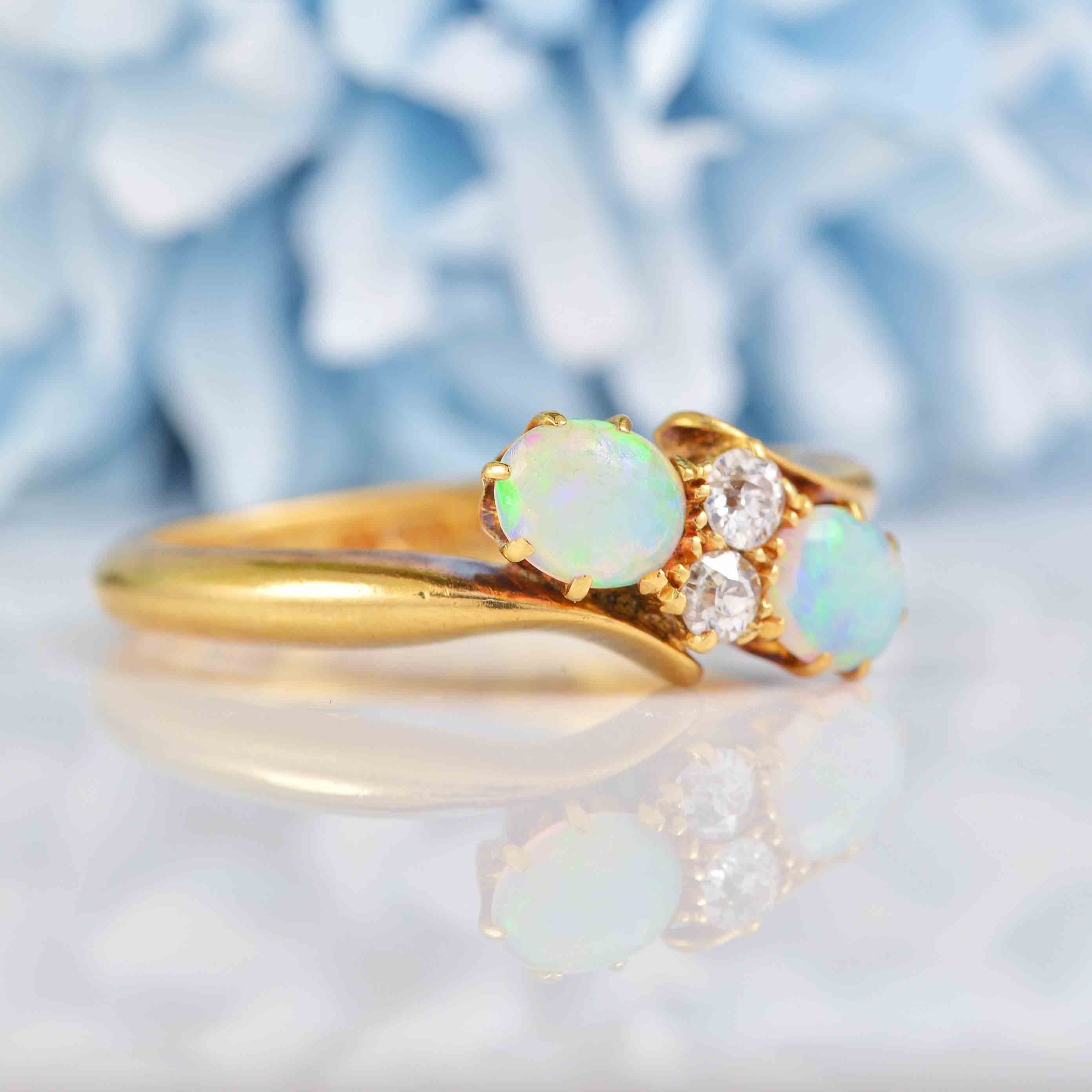 Ellibelle Jewellery Antique Edwardian Opal & Diamond 18ct Gold Engagement Ring