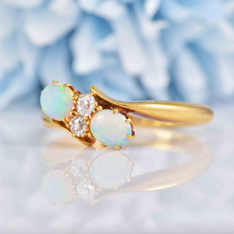 Ellibelle Jewellery Antique Edwardian Opal & Diamond 18ct Gold Engagement Ring