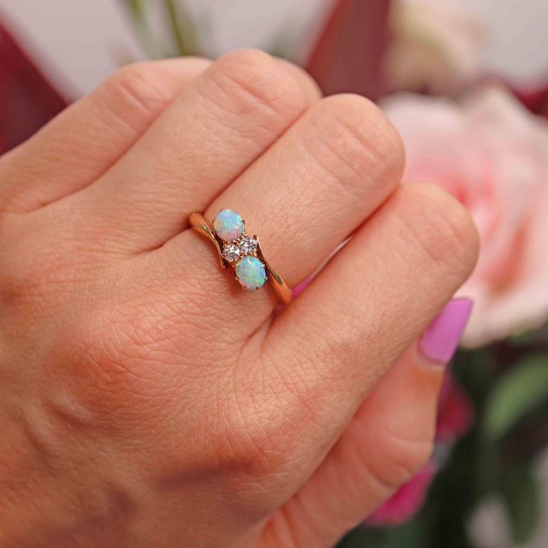 Ellibelle Jewellery Antique Edwardian Opal & Diamond 18ct Gold Engagement Ring