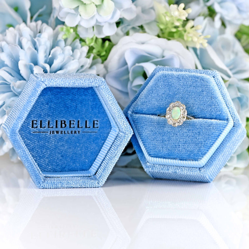 Ellibelle Jewellery Antique Edwardian Opal & Diamond 18ct Gold Platinum Cluster Ring