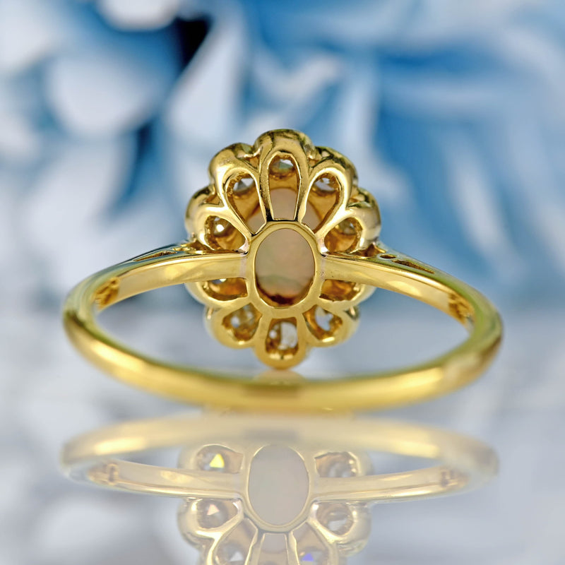 Ellibelle Jewellery Antique Edwardian Opal & Diamond 18ct Gold Platinum Cluster Ring