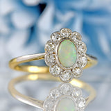 Ellibelle Jewellery Antique Edwardian Opal & Diamond 18ct Gold Platinum Cluster Ring