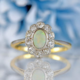 Ellibelle Jewellery Antique Edwardian Opal & Diamond 18ct Gold Platinum Cluster Ring